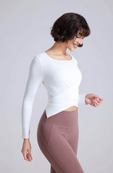 Cross Button Slim Yoga Long Sleeve T-Shirt