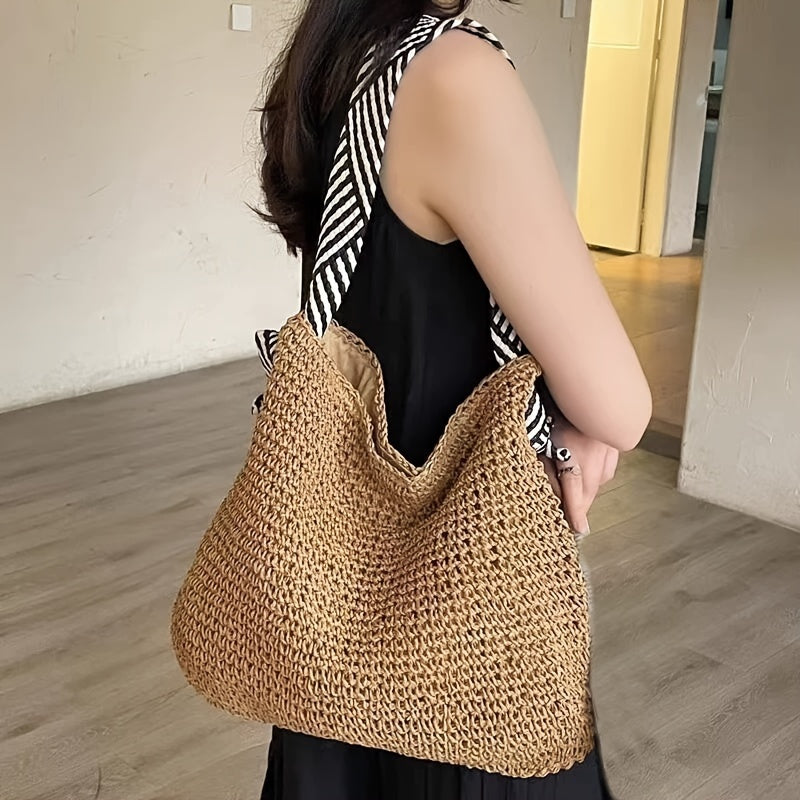 Large Capacity Paper Straw Beach Tote Bag