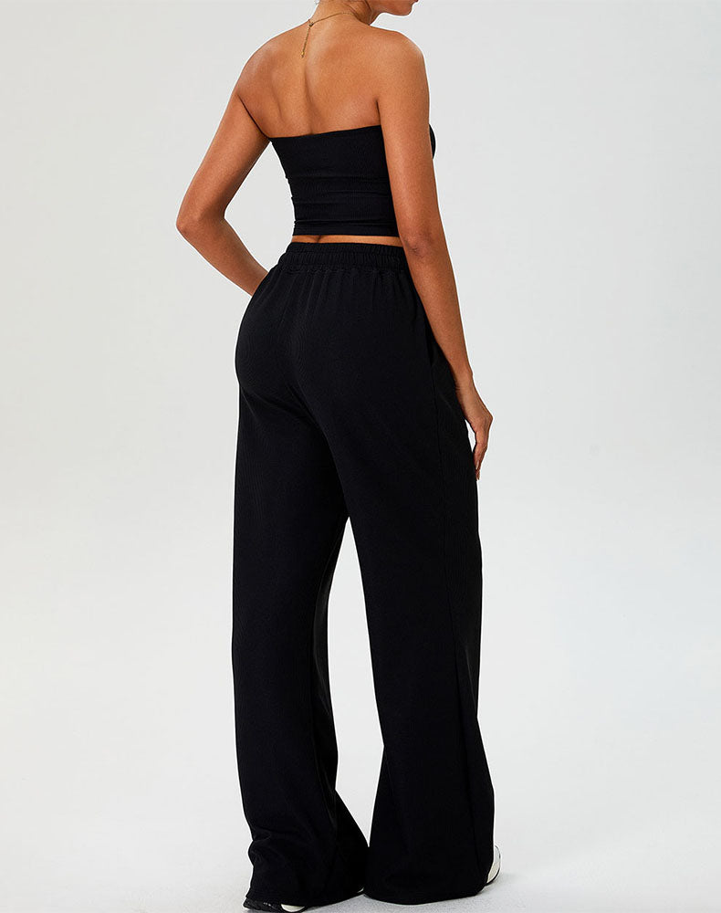 Activewear Set with Strapless Crop Tube Top and Sweatpant