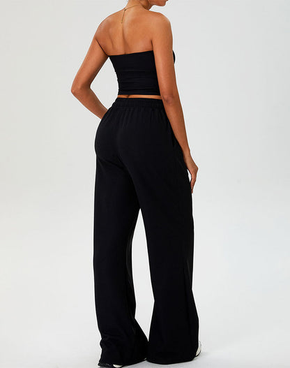Activewear Set with Strapless Crop Tube Top and Sweatpant