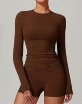 Crewneck Long Sleeve Shirt Basic Tees Slim Fit Crop Tops