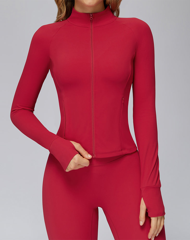 Cropped Athletic Jacket with Pockets and Thumb Holes