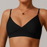 V Neck Sports Bra with Adjustable Spaghetti Straps