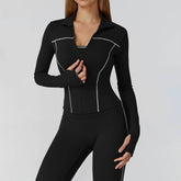 Cropped Running Jacket Slim Fit Athletic Top with Thumb Hole