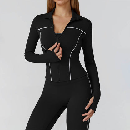 Cropped Running Jacket Slim Fit Athletic Top with Thumb Hole