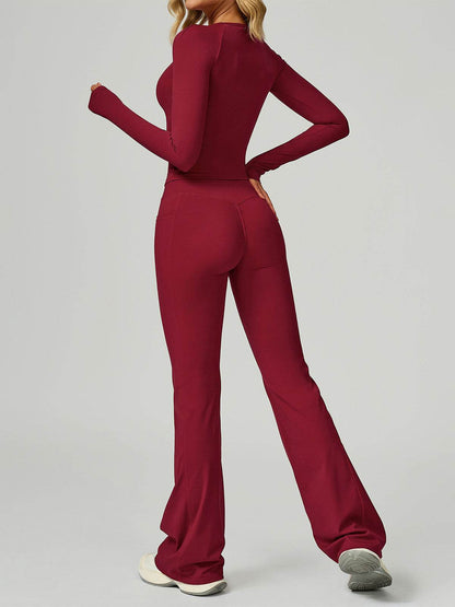 Sport Set with Long Sleeve Crew Neck T-Shirt and Flared Pant