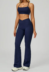 Activewear Set with Cross Back Bra and Flared Pant