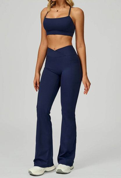 Activewear Set with Cross Back Bra and Flared Pant