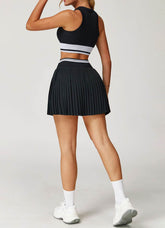 Colorblock Tennis Set with Racerback Vest and Pleated Skirt