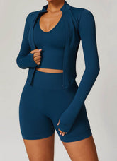 Full Zip Cropped Workout Jacket with Thumb Holes