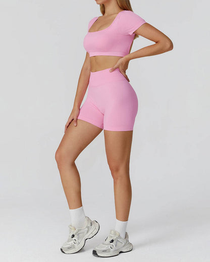 Athletic Wear with Short Sleeve Crop Top and Short