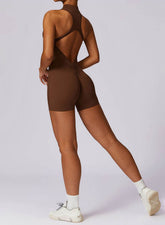 Zip Up Sleeveless Workout Shorts Jumpsuit