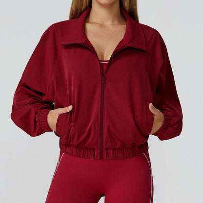 Full Zip Athletic Jacket Cropped Coats with Pockets