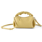 PU Leather Woven Handbag with Pleated Mushroom Edge
