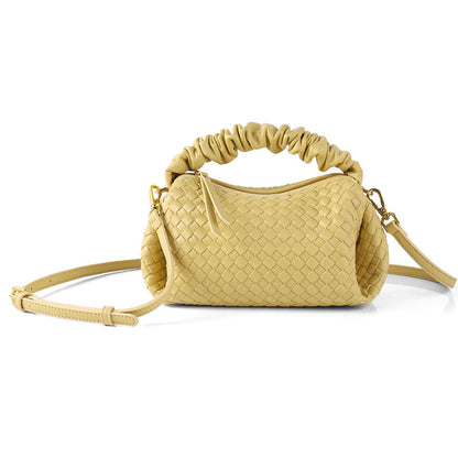 PU Leather Woven Handbag with Pleated Mushroom Edge