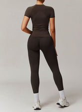 Yoga Wear Set with Short Sleeve T-Shirt and Legging