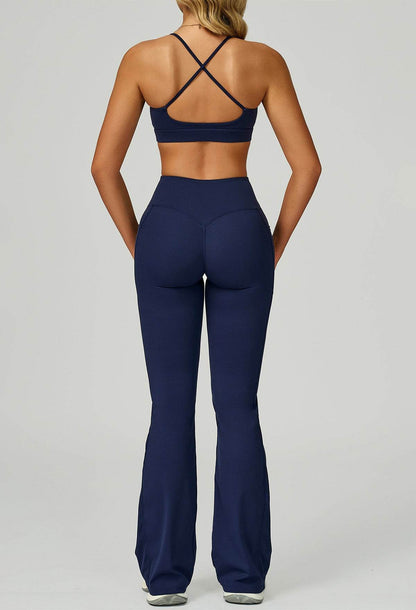 Activewear Set with Cross Back Bra and Flared Pant