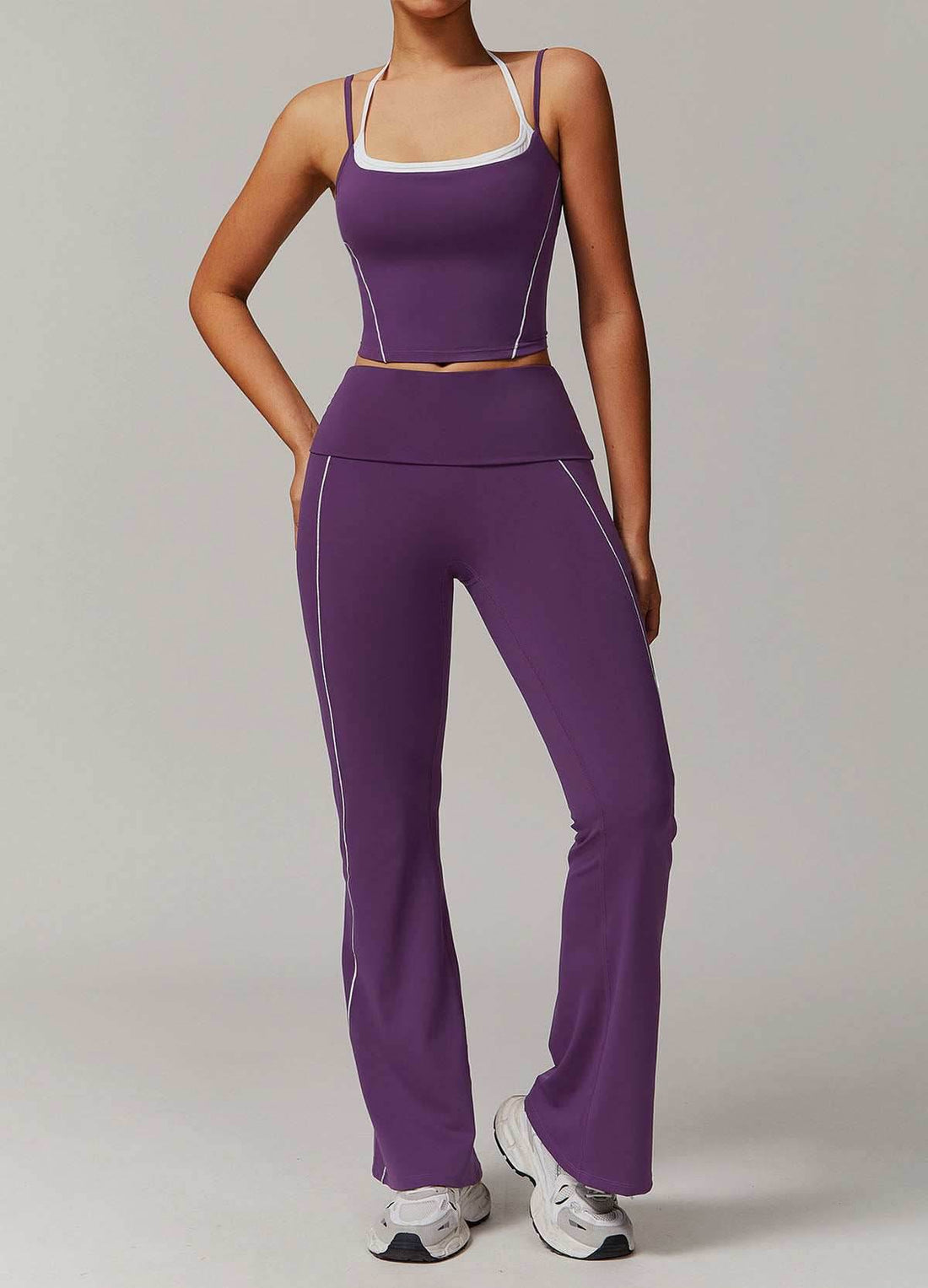 Activewear Set with Double Crossed Tank Top and Flare Pant