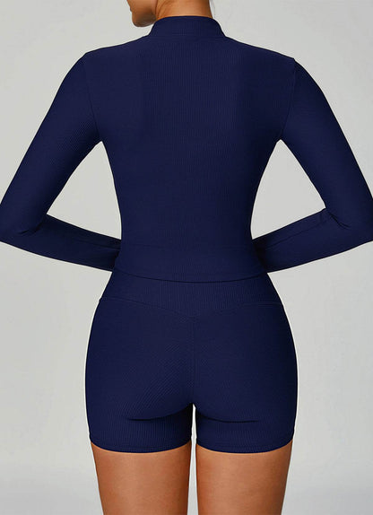 Ribbed Activewear Set with Running Jacket and Short