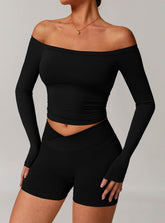 Off Shoulder Long Sleeve Basic Sports T-Shirts