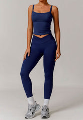 Athletic Wear Sets with Square Neck Tank Tops and Leggings