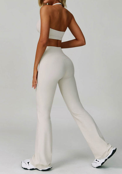 Activewear Set with Halter Sports Bra and Flared Pant