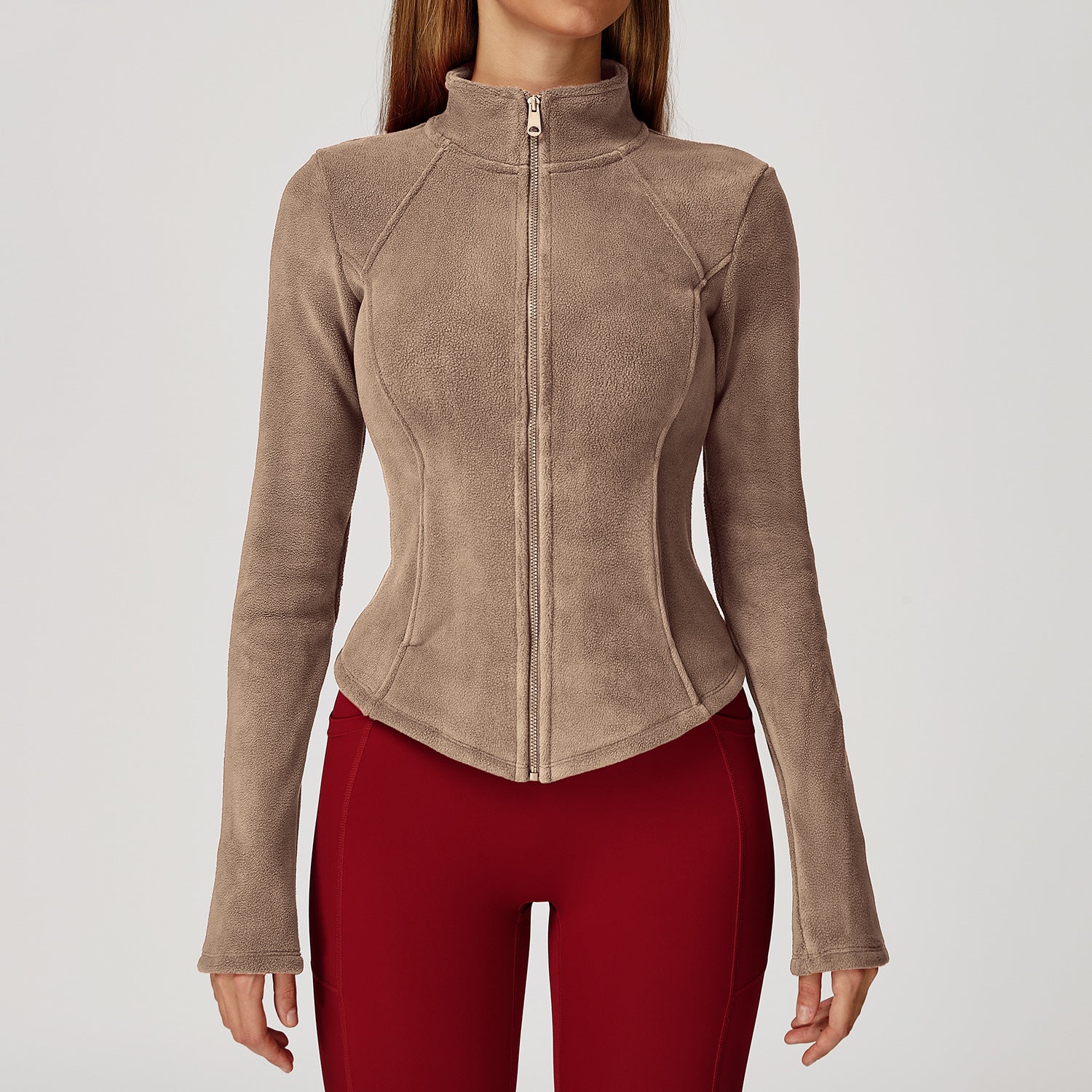 Full Zip Fleece Jacket Long Sleeve Coat with Pockets