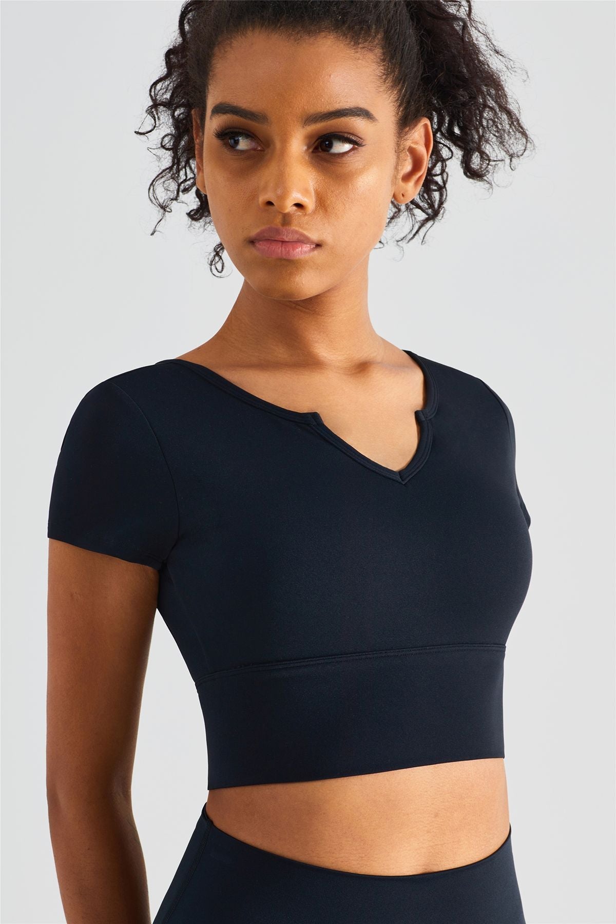 Short Sleeve V Neck Shirts Built-in Bra