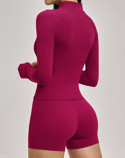 Cropped Athletic Jacket with Pockets and Thumb Holes