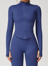 Full Zip Cropped Workout Jacket with Thumb Holes