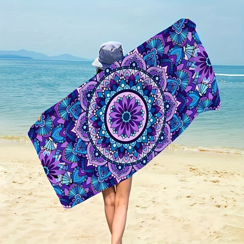 Purple Geometric Floral Graphic Beach Towel