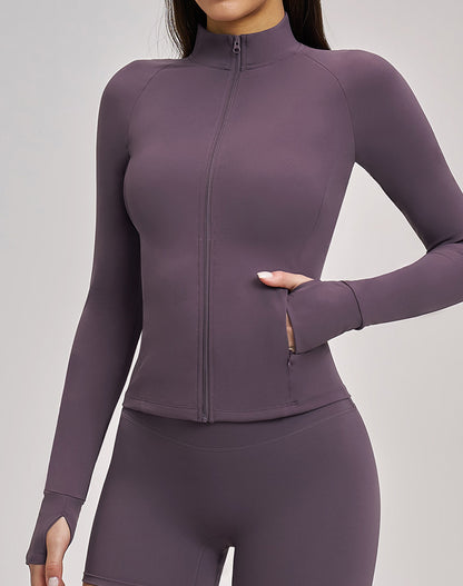 Cropped Athletic Jacket with Pockets and Thumb Holes