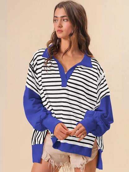 Stripe Color Block Loose Fit Sweatshirt | Trendy &amp; Comfortable Style