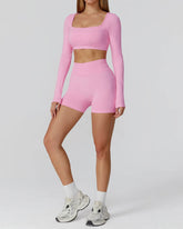 Athletic Wear with Long Sleeve Crop Top and Short