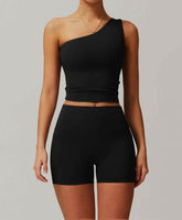 Solid One Shoulder Yoga Tank Top