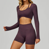 Backless Long Sleeve Workout Crop Top Gym Shirt with Halter