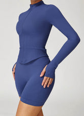 Full Zip Cropped Workout Jacket with Thumb Holes