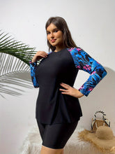 Plus Size Tropical Long Sleeves Swimwear Set