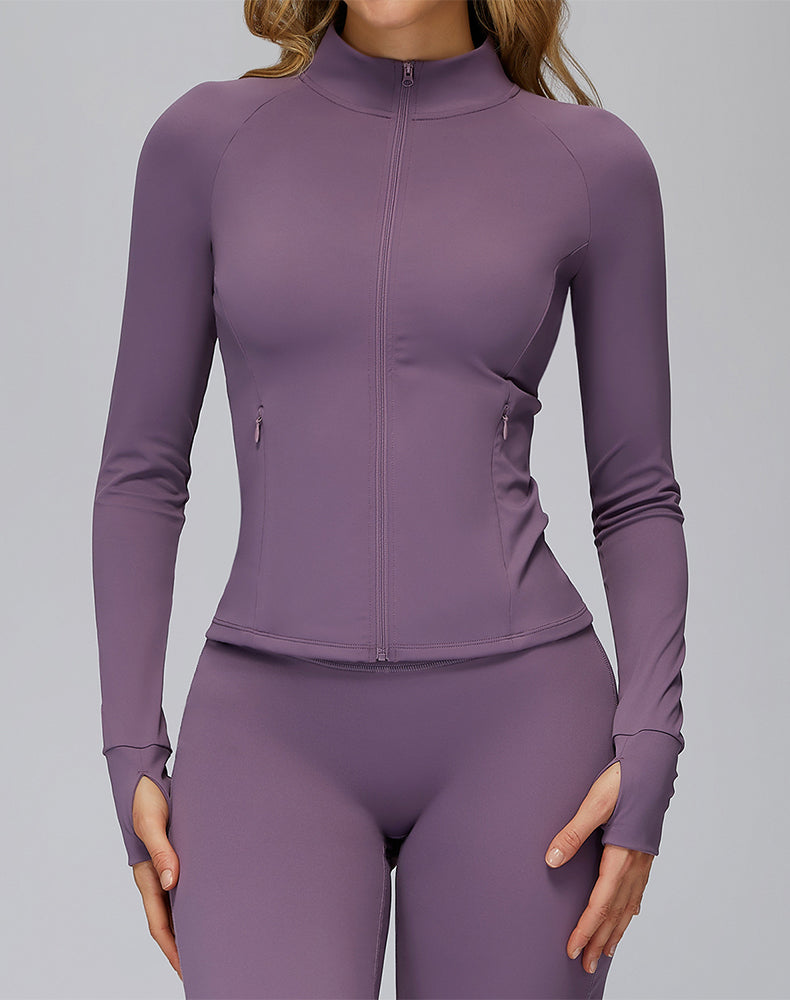 Cropped Athletic Jacket with Pockets and Thumb Holes