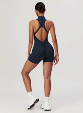 Zip Up Sleeveless Workout Shorts Jumpsuit