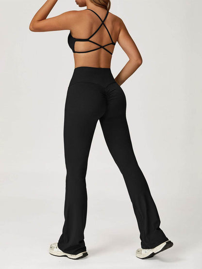 Activewear Set with Cross Back Sports Bra and Flared Pant