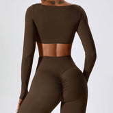 Square Neck Yoga Crop Tops Long Sleeve T-Shirt