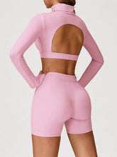 Sport Set with Turtleneck Long Sleeve Crop Top and Short
