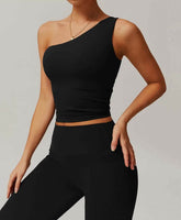 Solid One Shoulder Yoga Tank Top