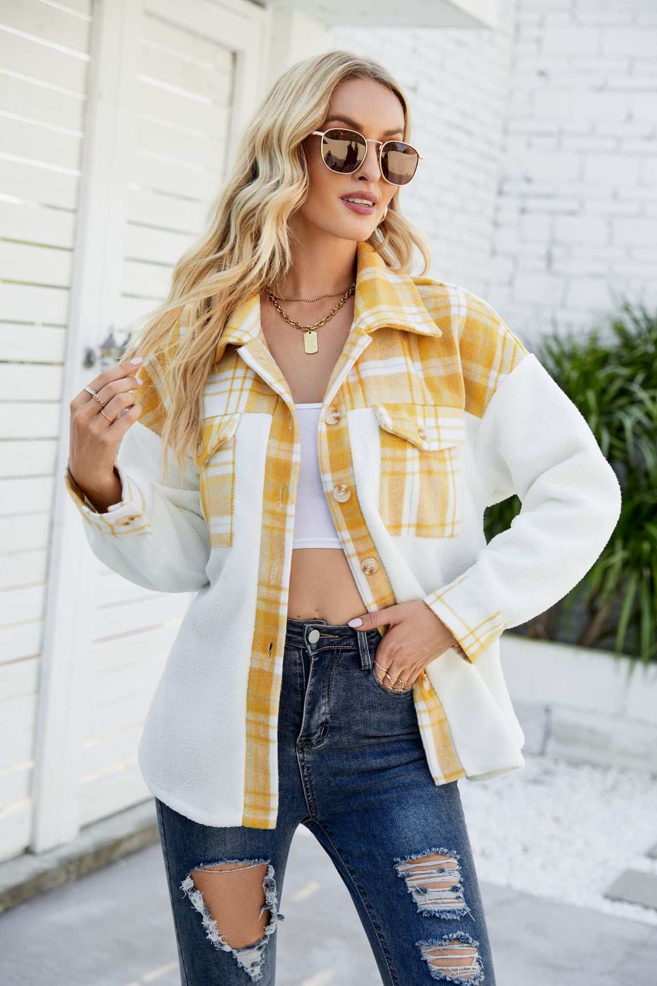 Patchwork Plaid Plush Jacket | Perfect for Casual Outings