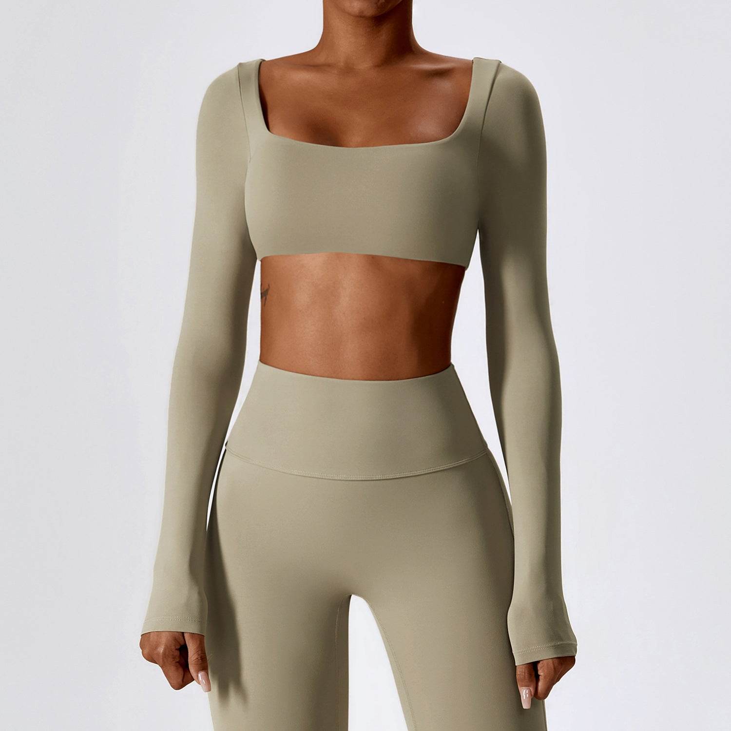 Square Neck Yoga Crop Tops Long Sleeve T-Shirt