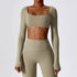 Square Neck Yoga Crop Tops Long Sleeve T-Shirt