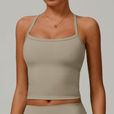 Square Neck Sports Tank Tops Criss Cross Back Longline Cami