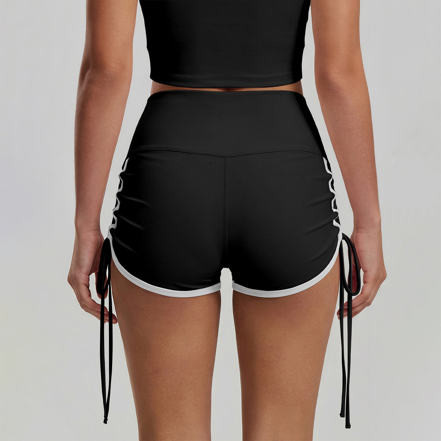 Adjustable Side Ties Yoga Shorts High Waisted Running Short