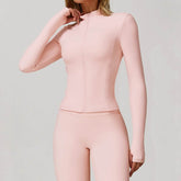 Zip Up Workout Jacket Long Sleeve Athletic Coat with Pockets